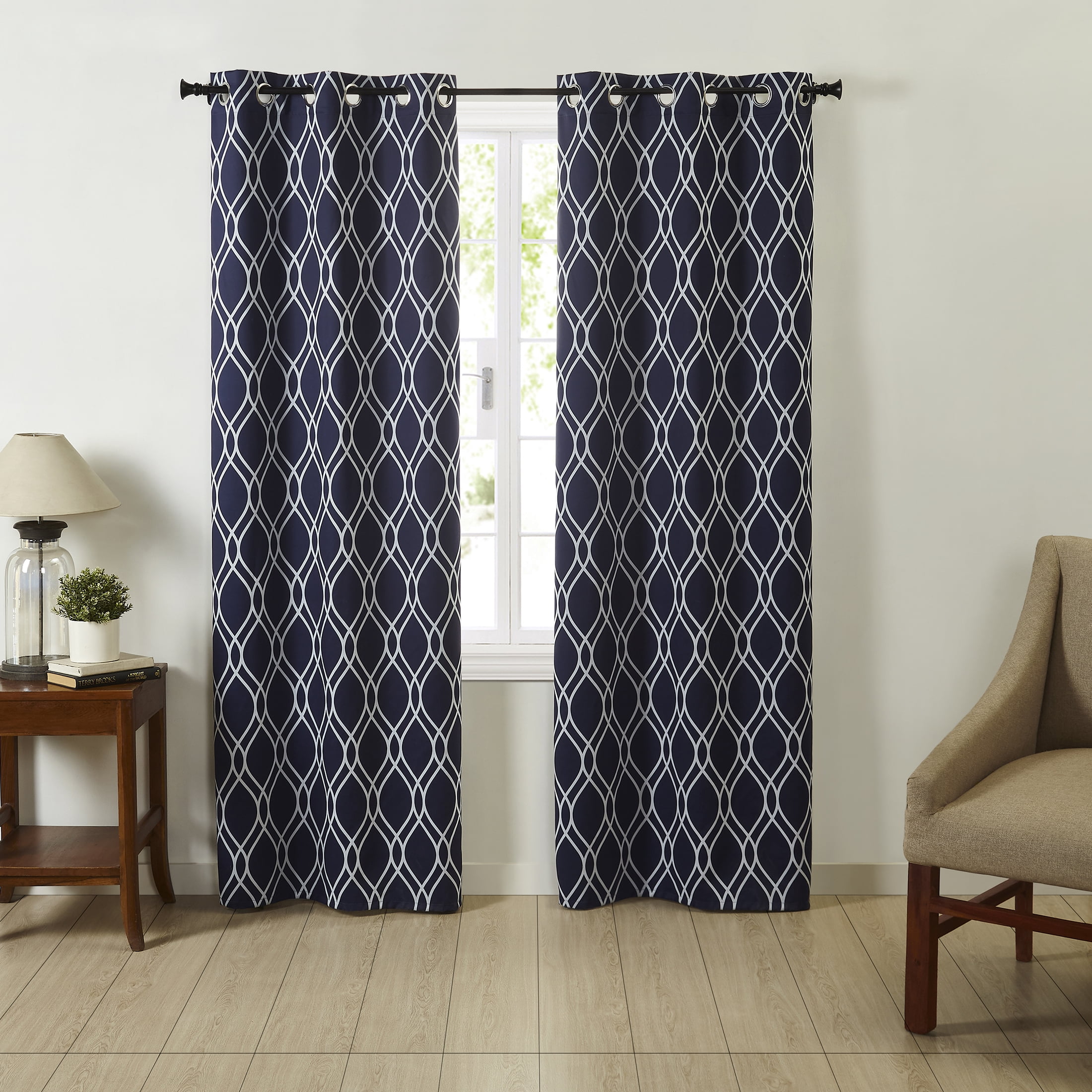 VCNY Home Trevor Ogee Grommet Light-Filtering Curtain Panel Pair, Blue, 38" x 84"