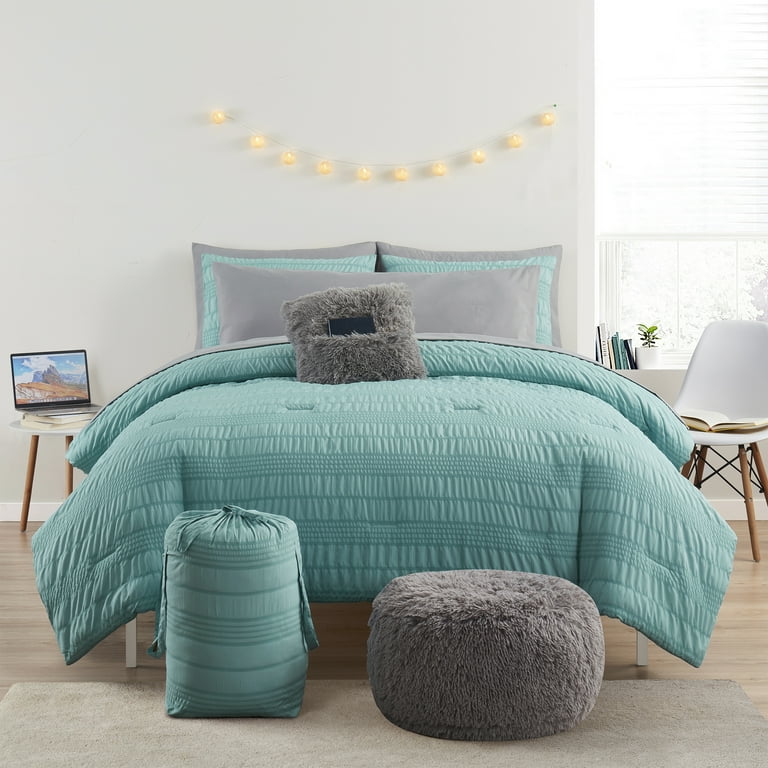 VCNY Home Ultimate Bedding Bundle 12 Piece Teal Seersucker Textured Bed in a Bag Queen