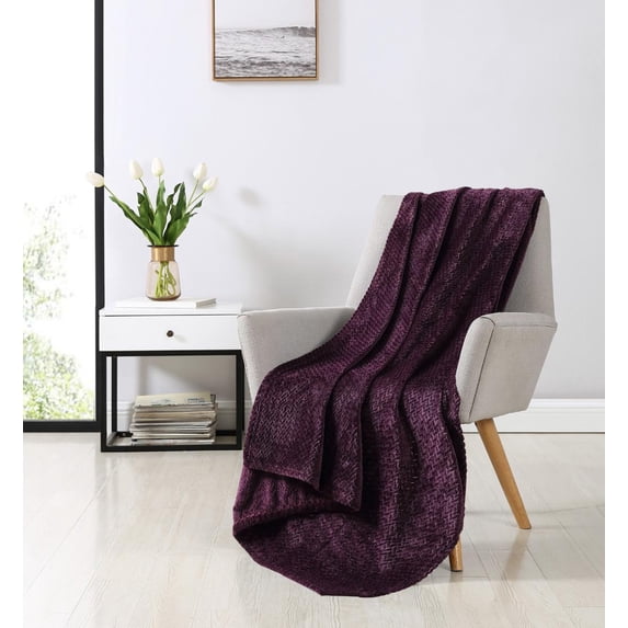VCNY Home Ultra Soft & Plush Hypoallergenic Oversized Herringbone Textured Fleece Throw Blanket Cover - Assorted Colors