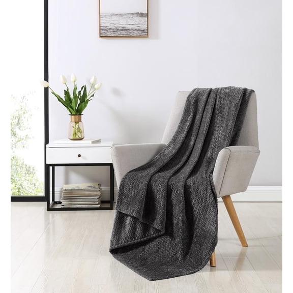 VCNY Home Ultra Soft & Plush Hypoallergenic Oversized Herringbone Textured Fleece Throw Blanket Cover - Assorted Colors