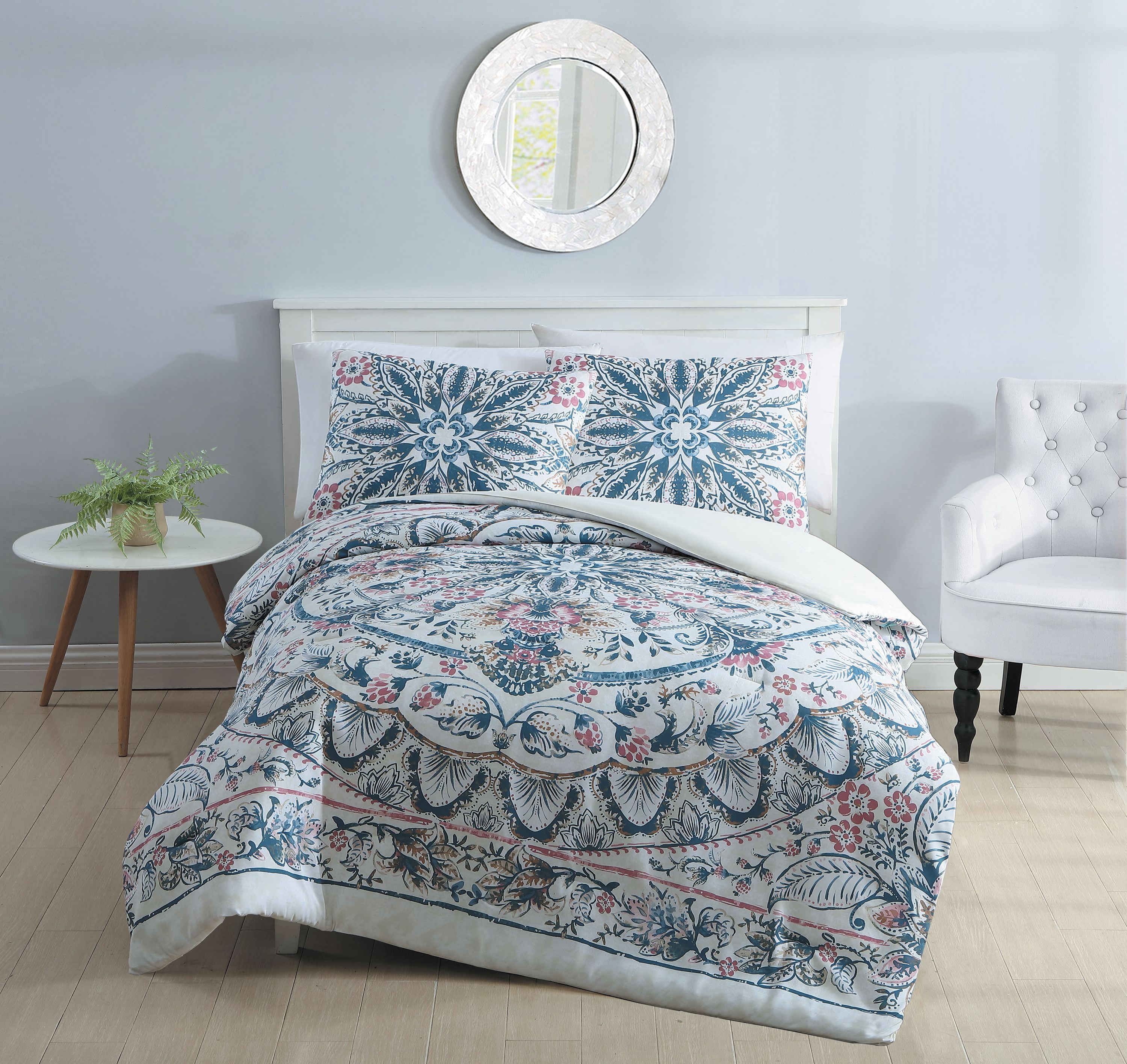 VCNY Home Via Blue Floral Medallion Duvet Cover Set, King, Multi