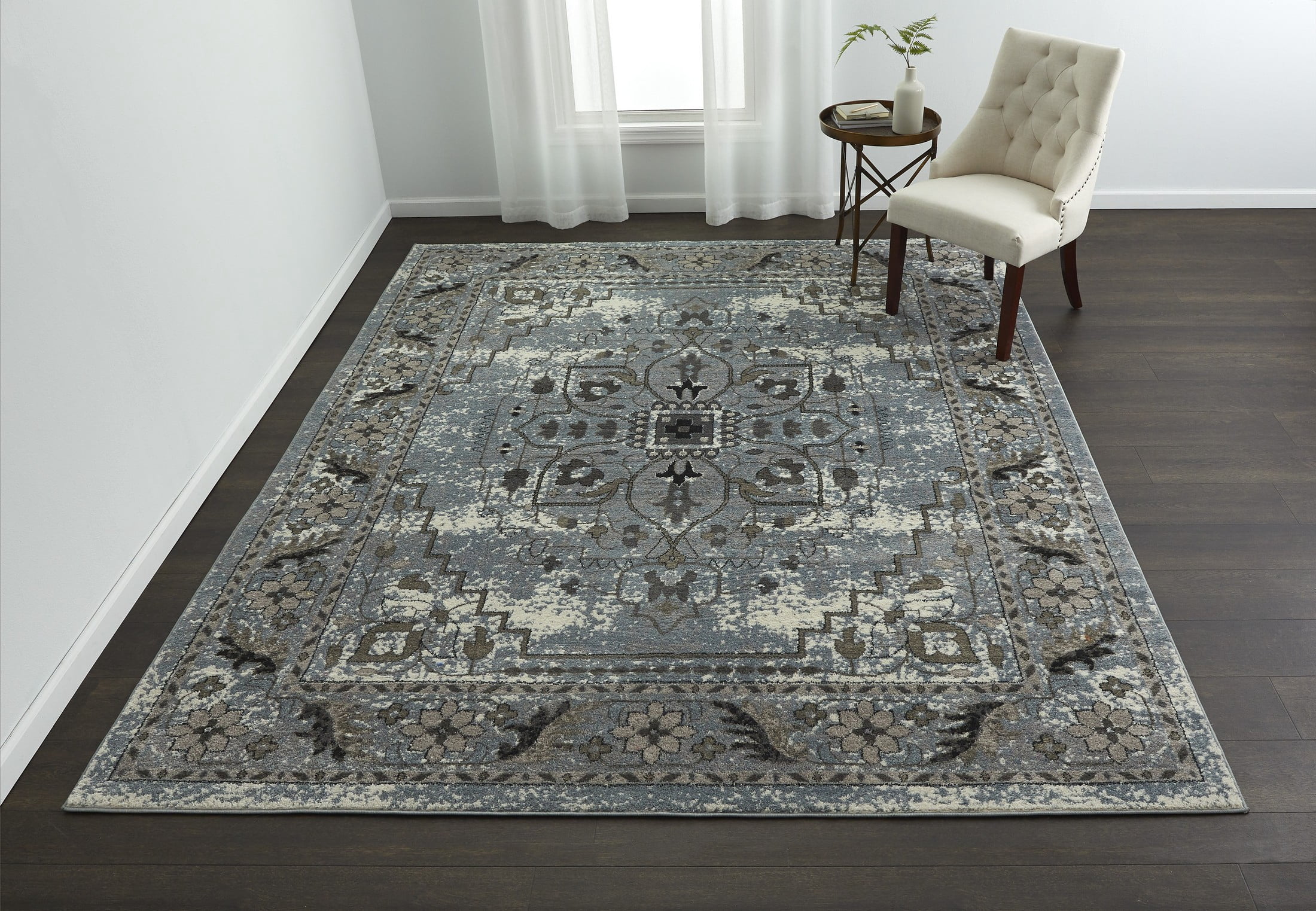 VCNY Home Victoria Floral Medallion Low Pile Indoor Area Rug, Grey, 8' x 10'