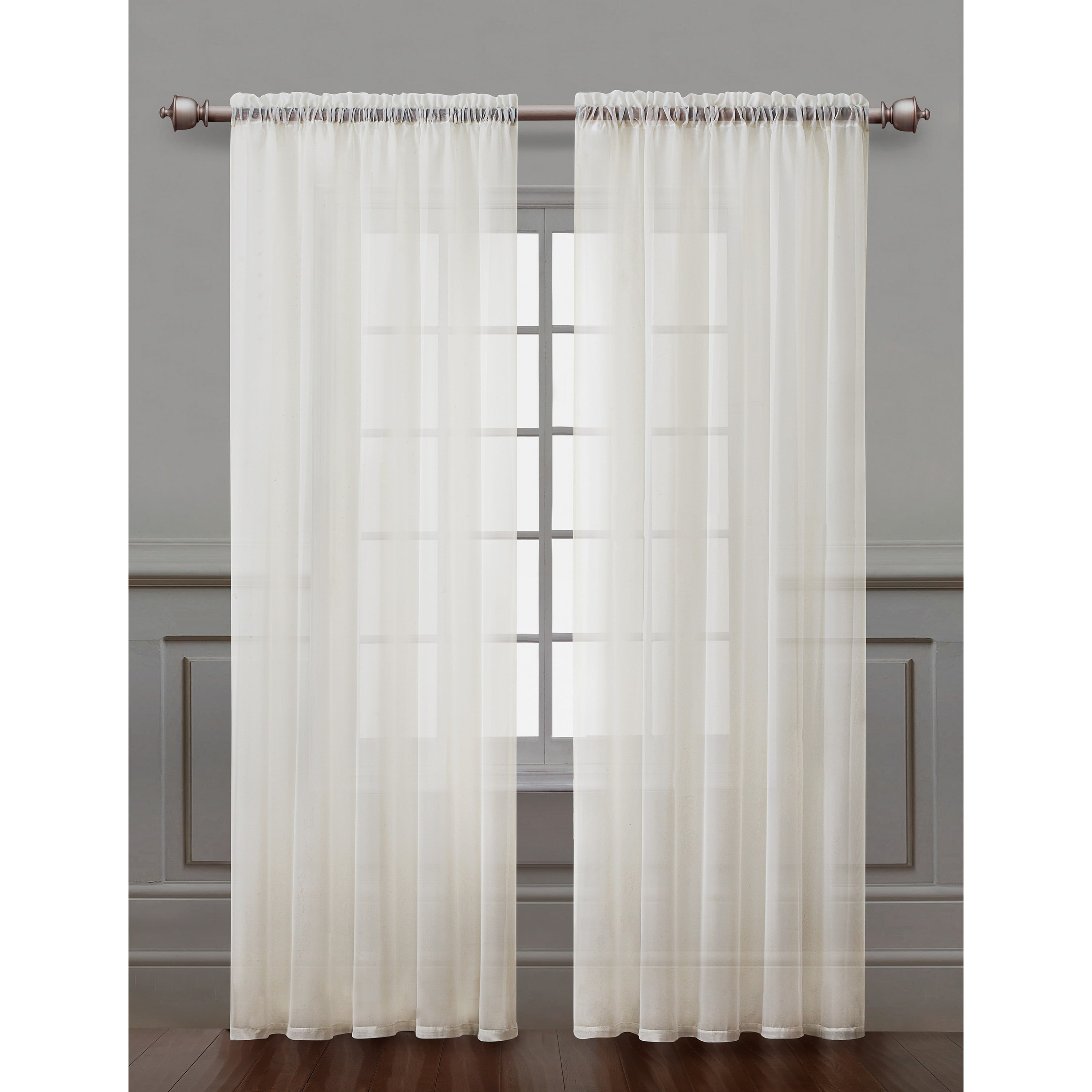 Beige Sheer Polyester Rod Pocket Curtain Panels, 84" Length