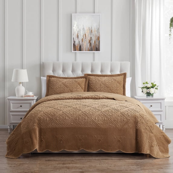 VCNY Home Westland 3-Piece Caramel Solid Tile Bedspread Set, Full, Adult, Unisex