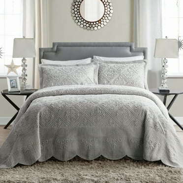 VCNY Home Westland 3-Piece Grey Solid Tile Bedspread Set, Full, Adult, Unisex