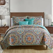 VCNY Home Yara 4-Piece Aqua Medallion Reversible Quilt Set, Twin/Twin XL, Adult, Unisex