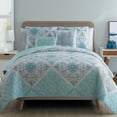 VCNY Windsor 5Piece Aqua Medallion Reversible Quilt Set, King, Adult
