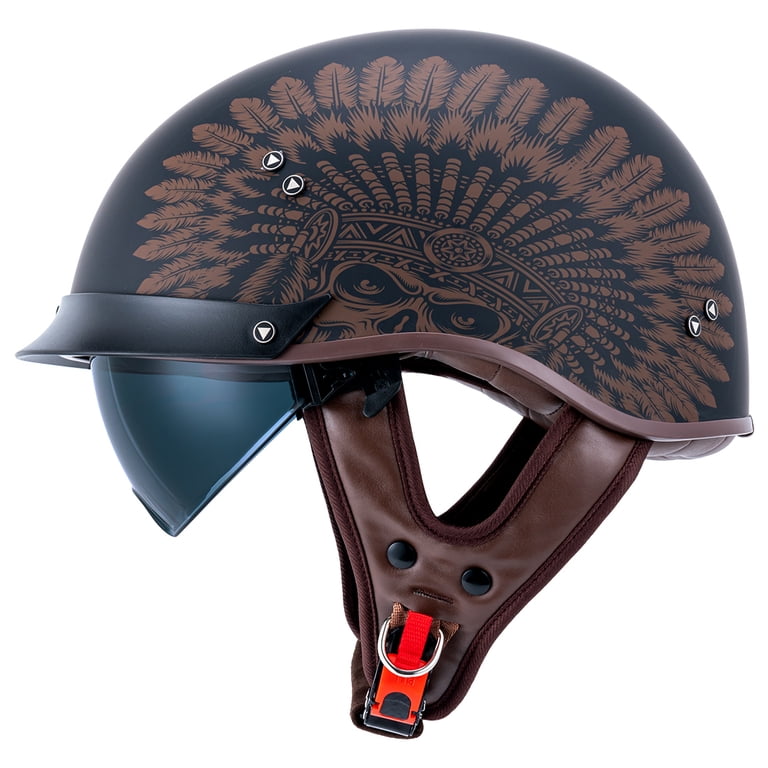 bike half helmets online VCOROS Adult Half Helmet with Sun Visor, Quick-Release, DOT Approved  (Indian, M)