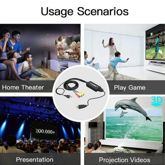 VCR DVD RCA For PC Converter Cable Stable USB Charging Accessories AV Output 1080P HD HDTV Video Audio Plug Play Home Office