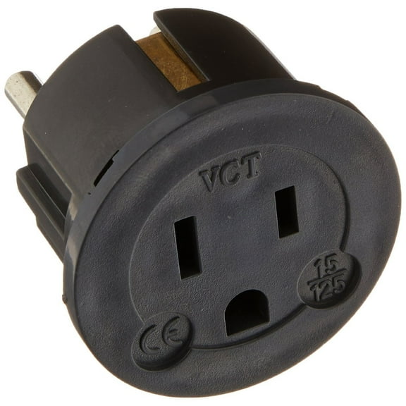 VCT Electronics VP11B Grounded Europe Adapter - USA To Europe Heavy Duty Adaptor Plug German Schuko