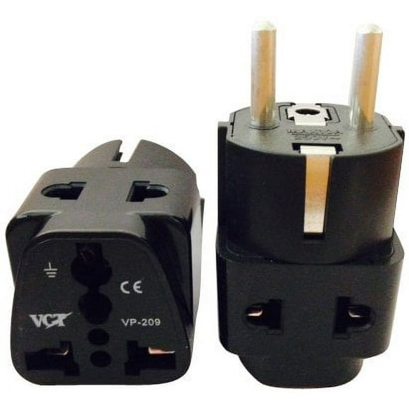 VCT VCT VP-209B CE and RoHS Compliant 2-Outlet Grounded Plug Adapter Europe/German Shucko Converts U