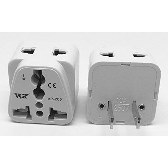 VCT VP-205W Universal 2-Outlet Plug Adapter CE & RoHS Compliant White