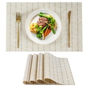VCVCOO Beige Placemats Set of 4 - Heat Resistant Non-Slip Place Mats for Dining Table, Washable Durable PVC Vinyl Woven Table Mats