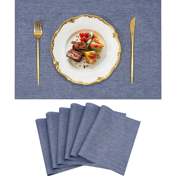 VCVCOO Blue Placemats Set of 6- Heat Resistant Double Layered Linen Cloth Place Mats, Non-Slip Washable Rustic Table Mats for Dining, 13x19 inch