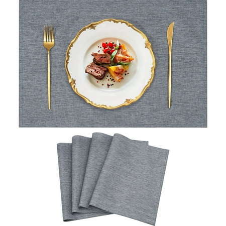 VCVCOO Cloth Placemats Set of 4, Polyester Blend Machine Washable Linen Table Mats, Heat Resistant Fabric Placemats Farmhouse Place Mats for Dining Table, 13x19 inch