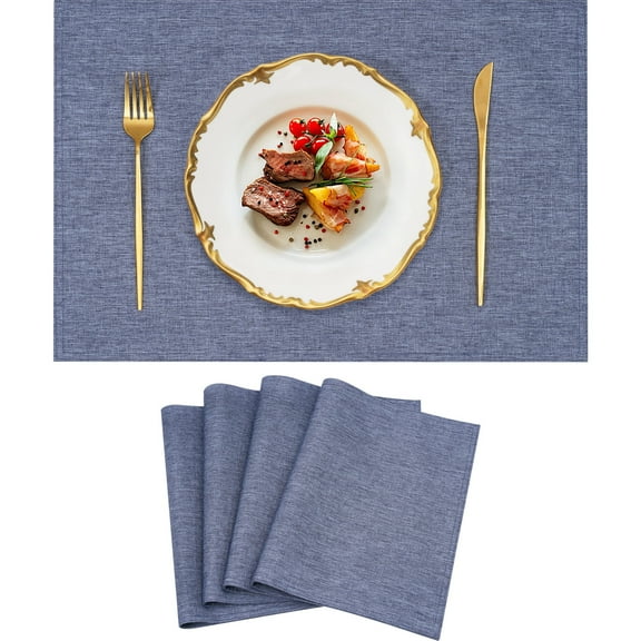VCVCOO Cloth Placemats Set of 4, Linen Placemats Heat Resistant Dining Table Place Mats Washable Durable Kitchen Table Mats, Denim Blue