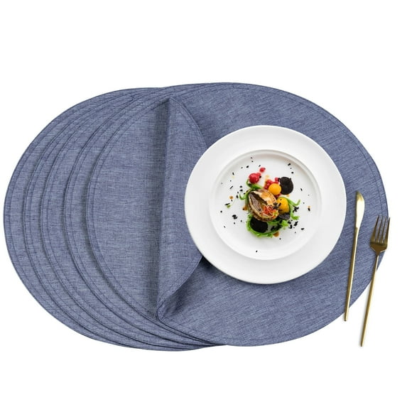 VCVCOO Reversible Heat Resistant Cloth Placemats Set of 6 - Polyester Linen Blend Machine Washable
