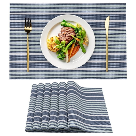 VCVCOO Elegant Placemats Set of 6, Washable Wipeable Vinyl Table Mats, Non-slip Woven Plastic Placemats, 12x18 inch