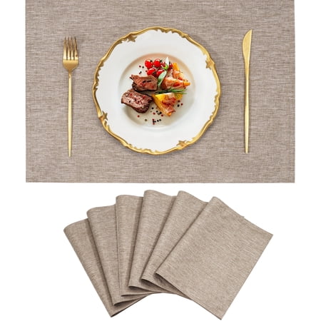 "VCVCOO Durable Elegant Rectangle Fabric Placemats Set of 6, Heat Resistant Linen, Machine Washable, 13""x19"""