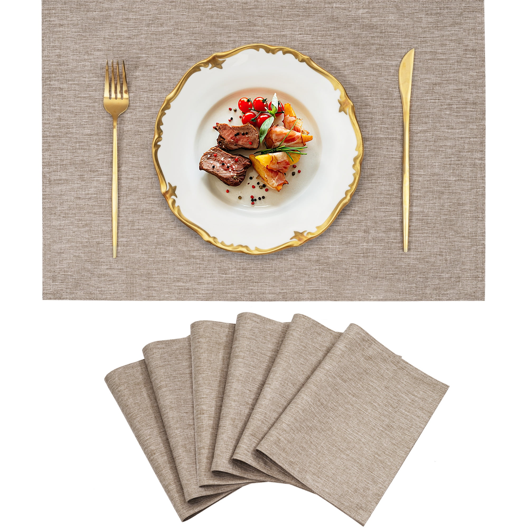 VCVCOO Fabric Placemats Set of 6, Heat Resistant Natural Linen Cloth ...
