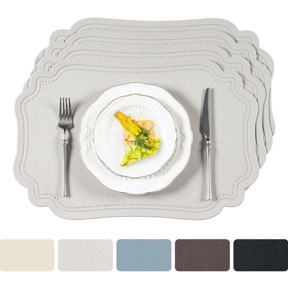 VCVCOO Faux Leather Placemats Set of 4 Vinyl Washable Wipeable Table Mats for Kitchen Dining Table, Heat Resistant Waterproof Placemats for Indoor/Outdoor Non-Slip Easy Clean Place Mats 12x18 inch