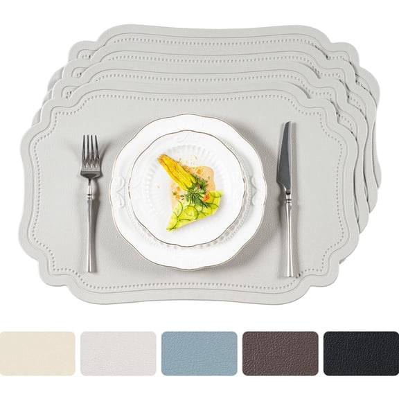 VCVCOO Faux Leather Placemats Set of 4 Vinyl Washable Wipeable Table Mats for Kitchen Dining Table, Heat Resistant Waterproof Placemats for Indoor/Outdoor Non-Slip Easy Clean Place Mats 12x18 inch