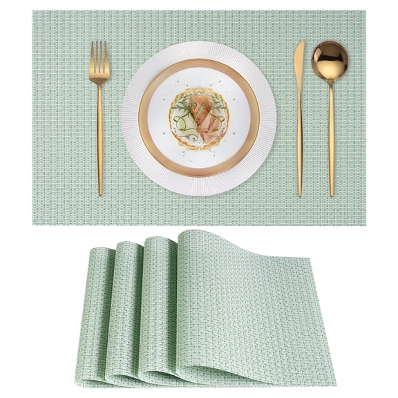 VCVCOO Green Placemats Set of 4 - Easy Clean Washable Vinyl Placemats, Wipeable Heat Resistant Table Mats for Dining Table, 12x18 inch