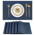 thumbnail image 1 of VCVCOO Navy Placemats Set of 6, Washable Vinyl Woven Table Mats, Blue Elegant Wipeable Placemats for Dining Table, 12x18 inch, 1 of 10