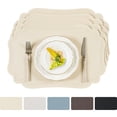 thumbnail image 1 of VCVCOO Placemats Set of 4 Beige Leather Place Mats Waterproof Wipeable Heat Resistant Sturdy Rectangle Kitchen Dining Table Mats for Indoor Outdoor Reversible Easy to Clean Place Mats, 1 of 10