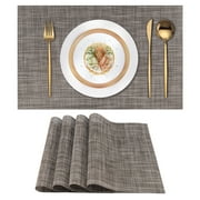 VCVCOO Placemats Set of 4 Vinyl/Plastic Woven Place Mats for Kitchen Table Indoor/Outdoor Durable Washable Placemat Wipeable Dining Table Mats Cappuccino