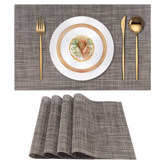 VCVCOO Placemats Set of 4 Vinyl/Plastic Woven Place Mats for Kitchen Table Indoor/Outdoor Durable Washable Placemat Wipeable Dining Table Mats Cappuccino