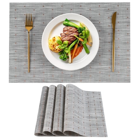 VCVCOO Placemats Set of 4,Durable Placemats for Dining Table,Washable Woven Plastic/Vinyl Kitchen Placemats Gray