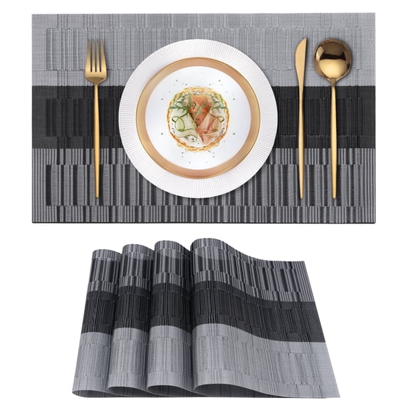 VCVCOO Placemats Set of 4 - Heat Resistant Non-Slip Table Placemats for Indoor Dining, Washable Wipeable PVC Vinyl Woven Table Mats Gray