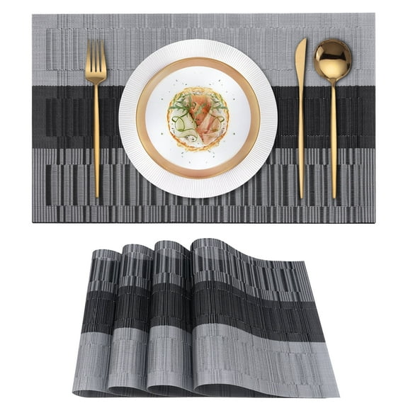 VCVCOO Placemats Set of 4 - Heat Resistant Non-Slip Table Placemats for Indoor Dining, Washable Wipeable PVC Vinyl Woven Table Mats Gray