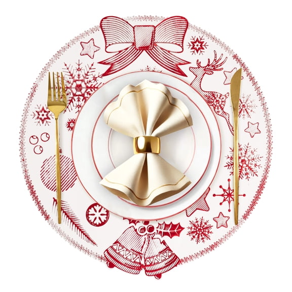 VCVCOO Placemats Set of 4 Round Red Bow Christmas Placemats Washable Table Mats Pressed Vinyl PVC Place Mats for Holiday Wedding Party 15 inch