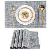 VCVCOO Placemats Set of 4, Vinyl/Plastic Woven Place Mats for Kitchen Table Indoor/Outdoor, Washable Placemat Wipeable Dining Table Mats Gray