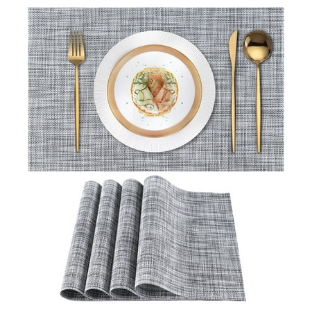 VCVCOO Placemats Set of 4, Vinyl/Plastic Woven Place Mats for Kitchen Table Indoor/Outdoor, Washable Placemat Wipeable Dining Table Mats Gray
