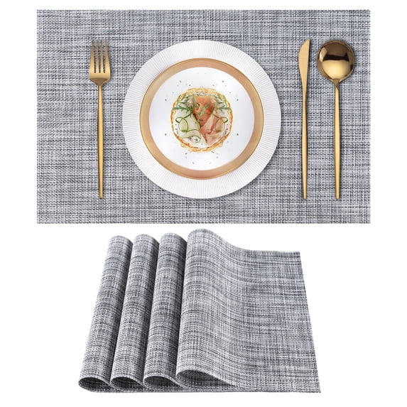 VCVCOO Placemats Set of 4, Vinyl/Plastic Woven Place Mats for Kitchen Table Indoor/Outdoor, Washable Placemat Wipeable Dining Table Mats Gray