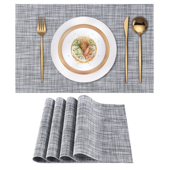 VCVCOO Placemats Set of 4, Vinyl/Plastic Woven Place Mats for Kitchen Table Indoor/Outdoor, Washable Placemat Wipeable Dining Table Mats Gray