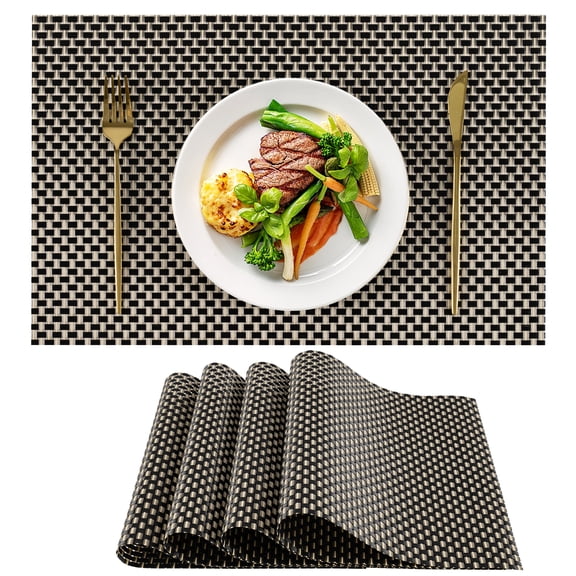 VCVCOO Placemats Set of 4 Washable Indoor/Outdoor Vinyl Place Mats for Dining Table, Durable Heat Resistant PVC Weave Table Mats