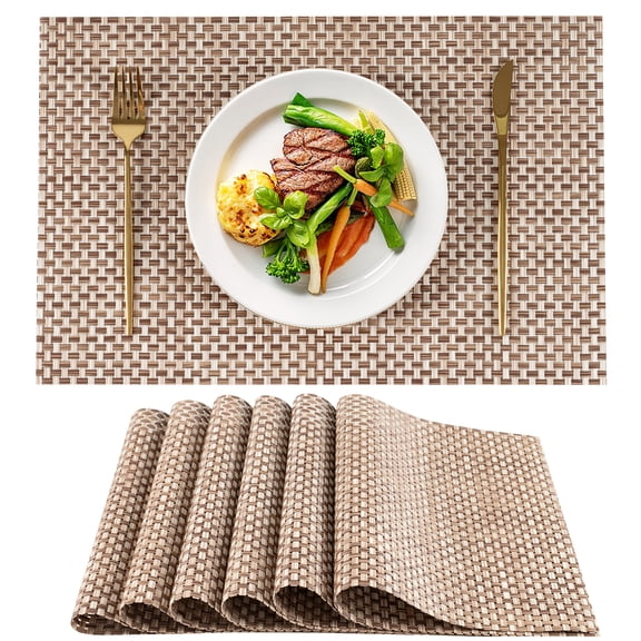 VCVCOO Placemats Set of 6, Durable Placemats for Dining Table, Washable Woven Vinyl Kitchen Placemats Coffee