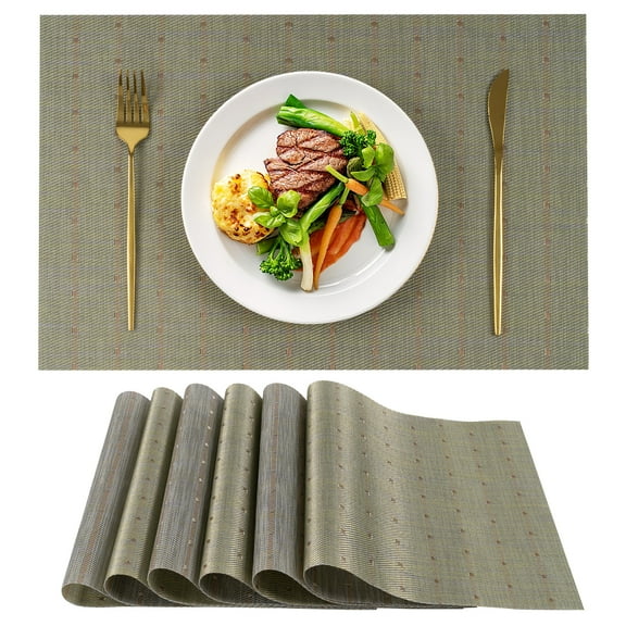 VCVCOO Placemats Set of 6 - Easy Clean Woven Vinyl Placemats for Dining Table, Indoor/Outdoor Place Mats, Washable PVC Table Mats Green