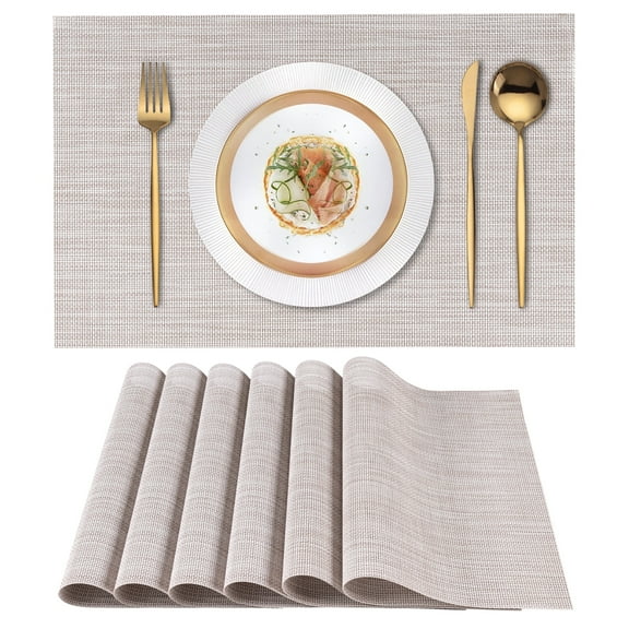 VCVCOO Placemats Set of 6, Washable Plastic Placemats for Kitchen Dining Table Indoor/Outdoor Woven Vinyl Dinner Table Mats, 12x18 inch