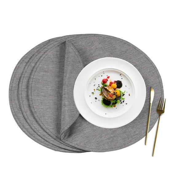 VCVCOO Round Linen Placemats Set of 4, Machine Washable Heat Resistant Table Mats Non Slip Cloth Fabric Rustic Place Mats
