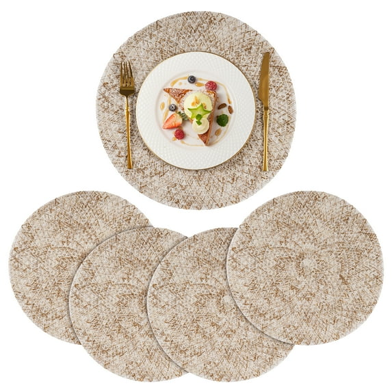 VCVCOO Round Placemats Set of 4 Braided Place Mats Washable Table Mats for Dining Tables Wedding Holiday Party