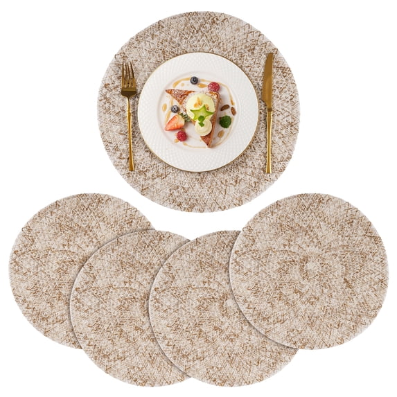 VCVCOO Round Placemats Set of 4 Braided Place Mats Washable Table Mats for Dining Tables Wedding Holiday Party