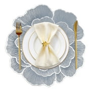 VCVCOO Round Placemats Set of 4, Pressed Vinyl PVC Washable Wipeable Table Mats, Rose Flower Table Placemats for Holiday Wedding Centerpiece,Blue