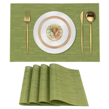 VCVCOO Sage Green Placemats Set of 4 - Heat Resistant Non-Slip Place mats for Dining Table, Washable Durable PVC Vinyl Woven Table Mats 12x18 inch
