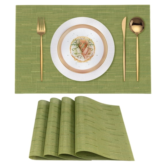 VCVCOO Sage Green Placemats Set of 4 - Heat Resistant Non-Slip Place mats for Dining Table, Washable Durable PVC Vinyl Woven Table Mats 12x18 inch