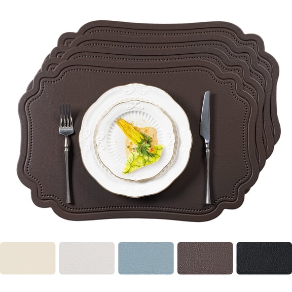 VCVCOO Set of 4 Faux Leather Placemats, PU Table Mats, Waterproof, Stain Resistant, Heat Resistant, Non-Slip Easy to Clean for Kitchen Dining Table Indoor Outdoor Rectangle
